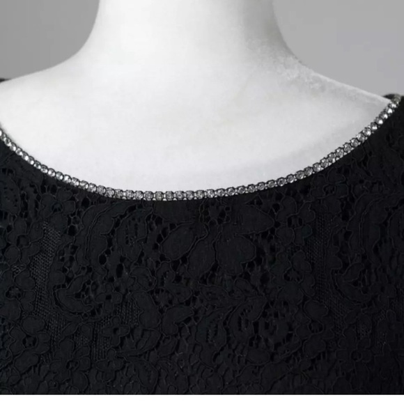 Karl Lagerfeld Paris Black Lace Shift
Dress 3/4 Sleeves with Rhinestone... - Picture 3 of 9